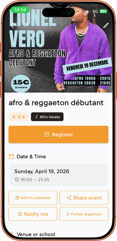 Inscription à un cours sur DANC·R